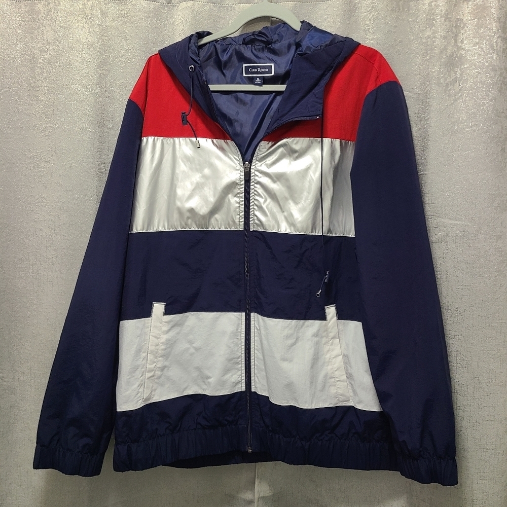 NWT Club‎ Room Colorblock Windbreaker Jacket Women XL RED WHITE NAVY BLUE